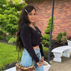 Black Cropped Cardigan with Buttons